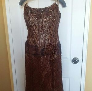 Copper beaded Jovani mermaid style evening dress.